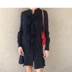 Tory Burch Jane Ruffle Shirtdress in Medium Navy sz 4